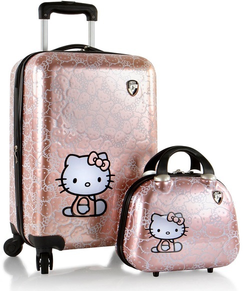 Heys Kinderkoffer »Kinderreiseset Hello Kitty roségold«, (Set, Kinderkoffer und Kosmetikkoffer), 4 Rollen, Heys x Joachim Llambi Kindertrolley Handgepäck-Koffer