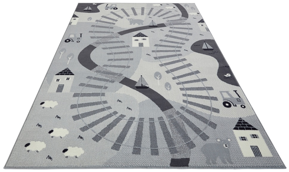 HANSE Home Teppich »Railtrack«, rechteckig, 0,9 mm Höhe, Weicher Flor, Schaldämmende Spielunterlage, Kinderzimmer, Strassen Design, Kurzflor, Robust, pflegeleicht