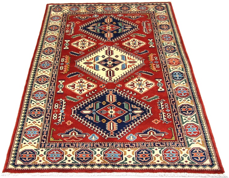 morgenland Wollteppich »Kazak Teppich handgeknüpft rot«, rechteckig, 7 mm Höhe