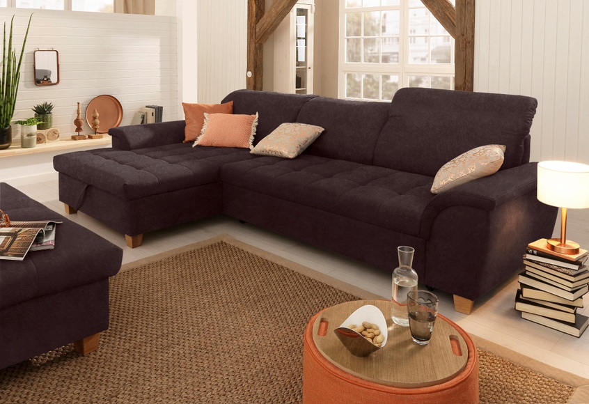 Home affaire Ecksofa »Lyla«, mit Recamiere, wahlweise mit Rückenfunktion und zusätzlich mit Bett + Bettkasten