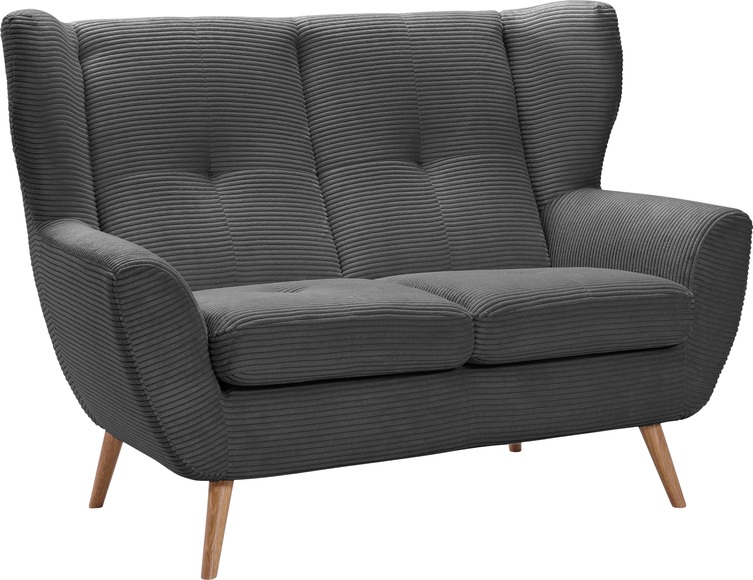 exxpo - sofa fashion 2-Sitzer »ALVESTA, Loungesofa, Küchensofa, hoher Sitzkomfort, Ohrenbackensofa«, gemütliche Rückenlehne, mit Knopfheftung und hohen Holzfüssen, in Cord