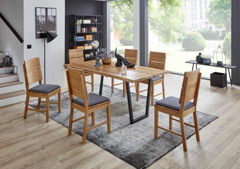 Holzzone Essgruppe »Leo«, (Set, 7 tlg.), Essgruppe, Wildeiche massiv, bestehend aus 6 modern gepolsterten Stuhl-Sesseln und einem 180 cm breiten Tisch