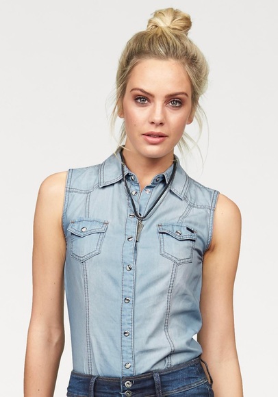 Arizona Jeansbluse, mit Perlmutt-Druckknöpfen