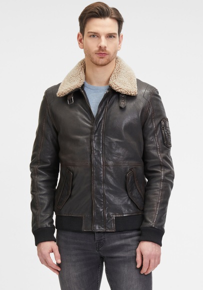 Gipsy Lederjacke »GMChuck«, mit Fellimitat, Strickbündchen, Ärmeltasche, verdeckter RV, Wattierung
