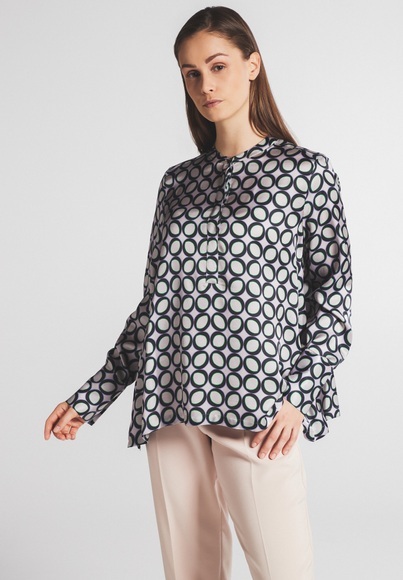 LANGARM BLUSE 1863 BY ETERNA - PREMIUM SATINBINDUNG GRAU BEDRUCKT