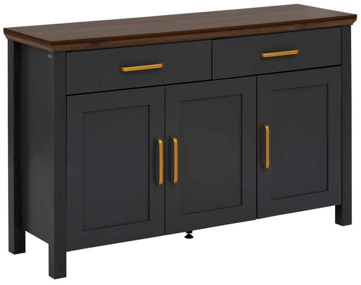 Home affaire Sideboard »Martinau«, mit einer Topplatte in einer edlen Holzoptik, mit 2 Schubladen, 3 Türen und 2 verstellbare Einlegeböden, mit Griffen aus goldfarbenem Metall, Breite 130 cm