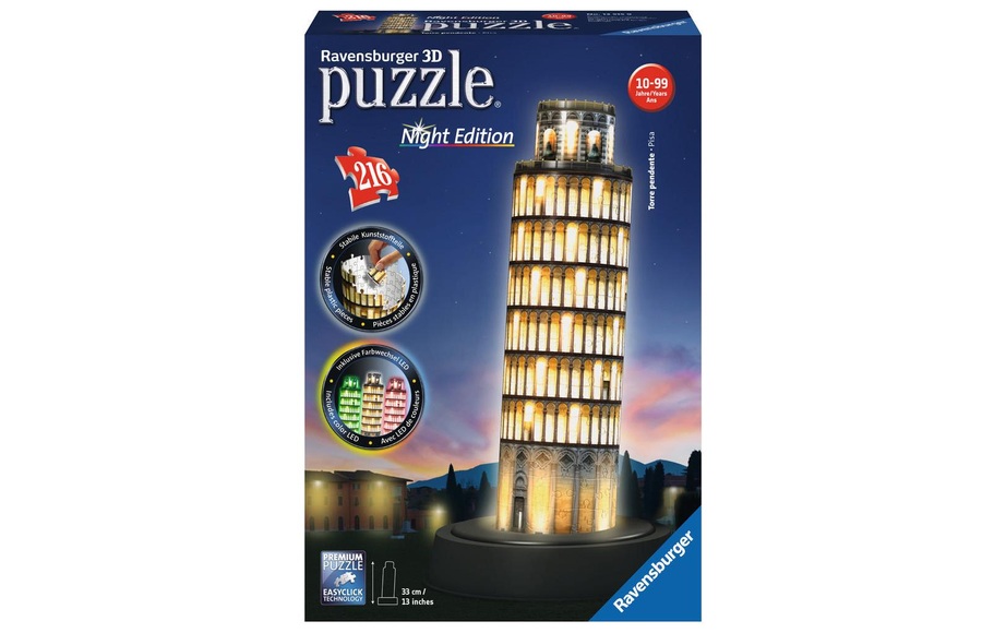 Ravensburger 3D Puzzle Turm von Pisa, Night Edition, 216 Teile