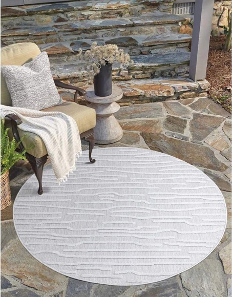 Carpet City Teppich »Santorini«, rund, 5 mm Höhe, 3D-Effekt, für Wohnzimmer, Flur, Küche, Wintergarten, Balkon, Wetterfest & UV-beständig