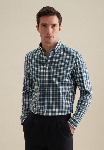 seidensticker Flanellhemd »Slim«, Slim Langarm Button-Down-Kragen Karo