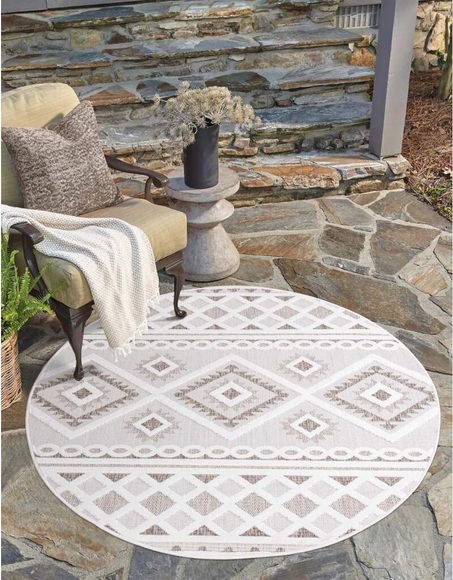 Carpet City Teppich »Santorini«, rund, 5 mm Höhe, 3D-Effekt, für Wohnzimmer, Flur, Küche, Wintergarten, Balkon, Wetterfest & UV-beständig
