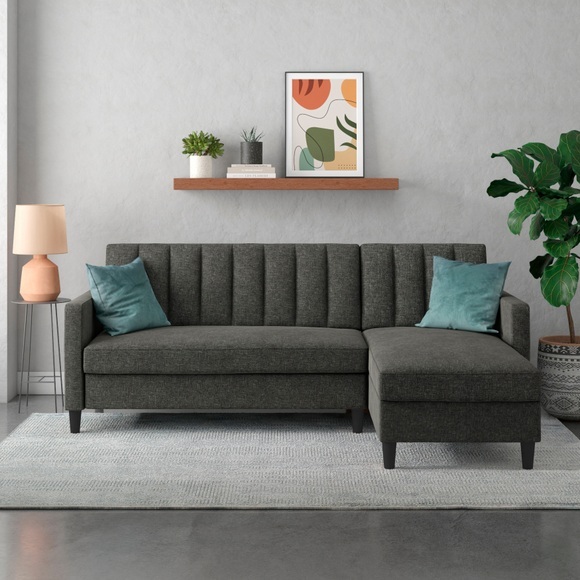 Dorel Home Ecksofa mit Schlafffunktion, Recamiere mit Stauraum beidseitig montierbar, Rückenlehne 2-teilig und 3-fach verstellbar