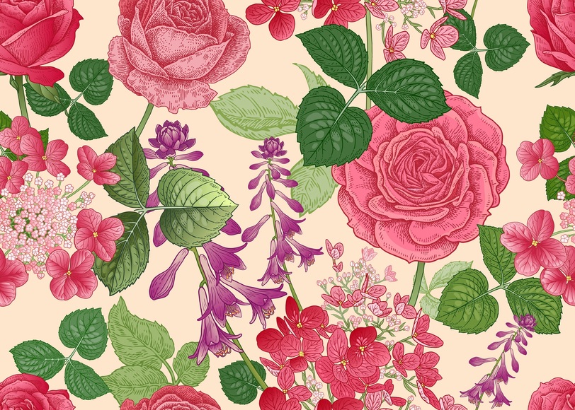 Papermoon Fototapete »BLUMEN ABSTRAKT-MUSTER DESIGN ROSEN BLUMEN DECOR RETRO«, Vliestapete, hochwertiger Digitaldruck, inklusive Kleister