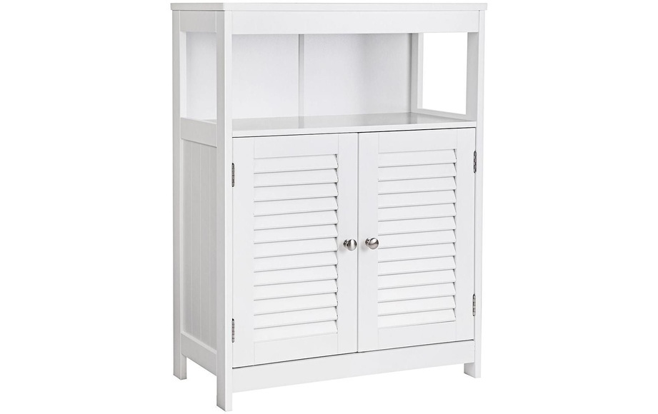 Vasagle - SONGMICS Badezimmerschrank aus Holz, Badezimmer Organizer, Badezimmerregal, freistehend mit 2 Lamellentüren, weiß, BBC40WT