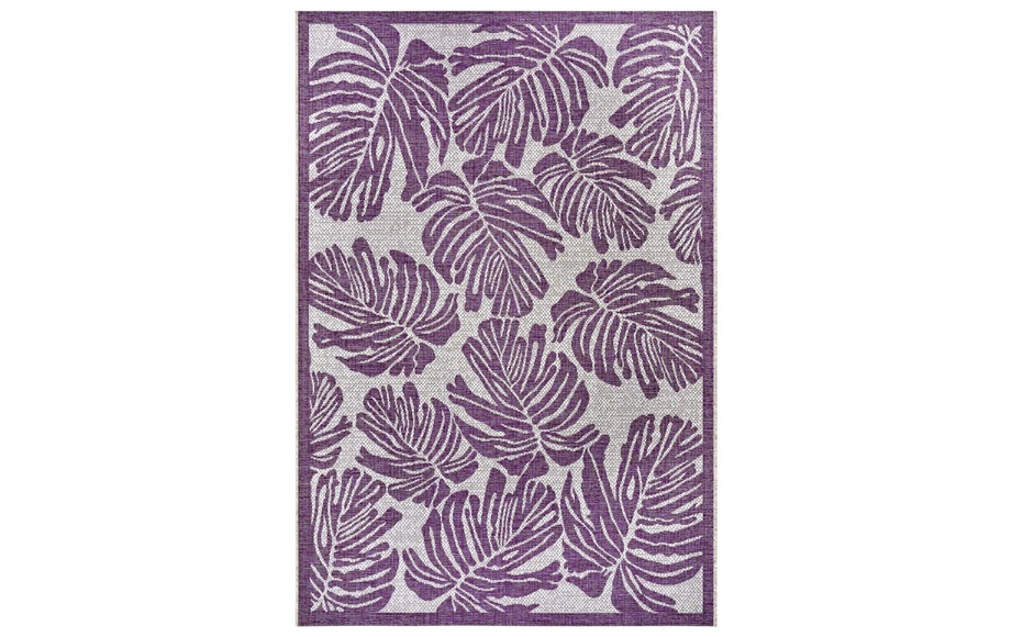 NORTHRUGS Teppich »Monstera«, rechteckig, 4 mm Höhe, Flachgewebe In und Outdoor geeignet, Florales Design, gekettelt, Wohnzimmer, Balkon, Terrasse, Garten, Robust, Pflegeleicht