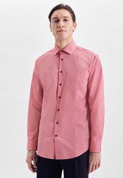 Business Hemd Regular Fit Langarm Uni Herren Rot Bunt 46