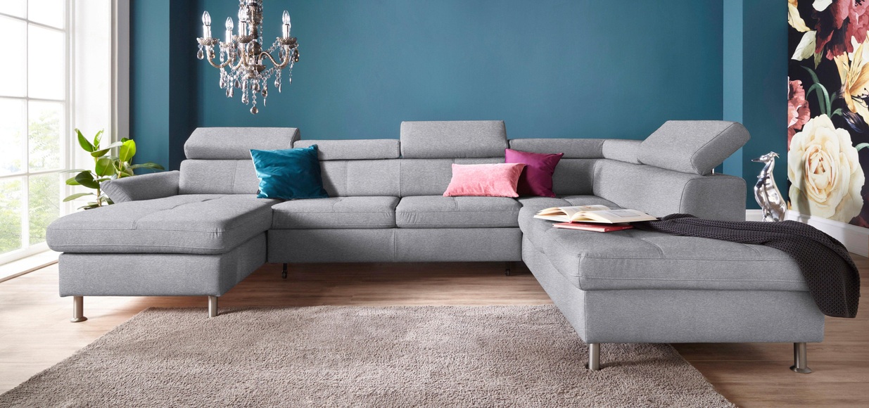 exxpo - sofa fashion Wohnlandschaft, inkl. Kopf- bzw. Rückenverstellungwahlweise mit Bettfunktion und Bettkasten