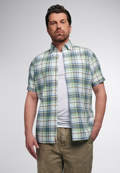 ETERNA KURZARM HEMD REGULAR FIT UPCYCLING SHIRT OXFORD GRÜN/BLAU