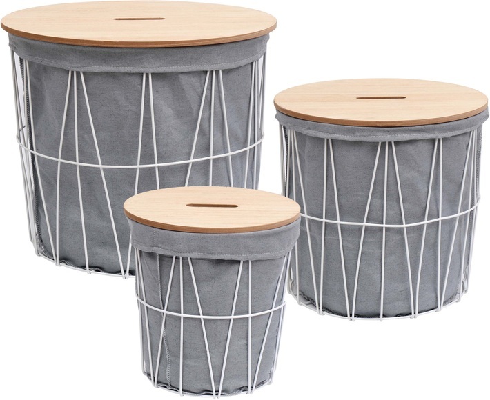 andas Wäschekorb »YXE«, (Set, 3 St.), MDF/Metall, mit abnehmbarer Platte und Wäschesack