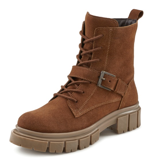 LASCANA Stiefelette, Boots aus Leder mit Profilsohle und Zierschnalle
