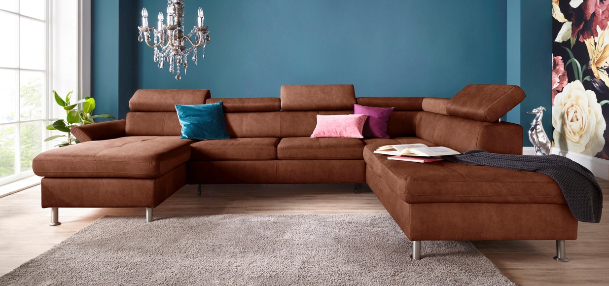 exxpo - sofa fashion Wohnlandschaft, inkl. Kopf- bzw. Rückenverstellungwahlweise mit Bettfunktion und Bettkasten