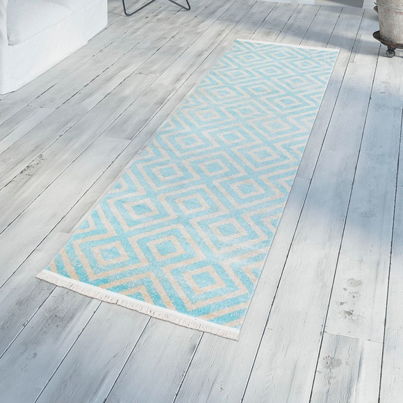 Paco Home Läufer »Poco 821«, rechteckig, 7 mm Höhe, Teppich-Läufer, Kurzflor, Rauten-Design, mit Fransen, In- und Outdoor geeignet, ideal in Diele & Flur