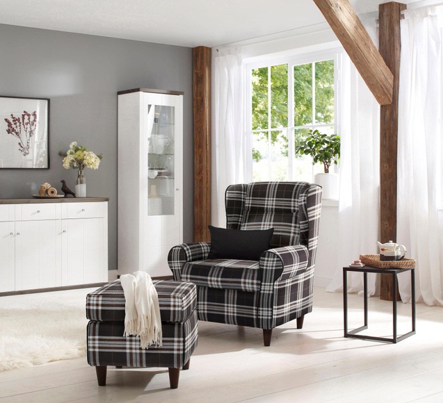 Home affaire Ohrensessel »Eric«, inklusive Hocker in Karostoff oder Luxusmicrofaser Vintageoptik