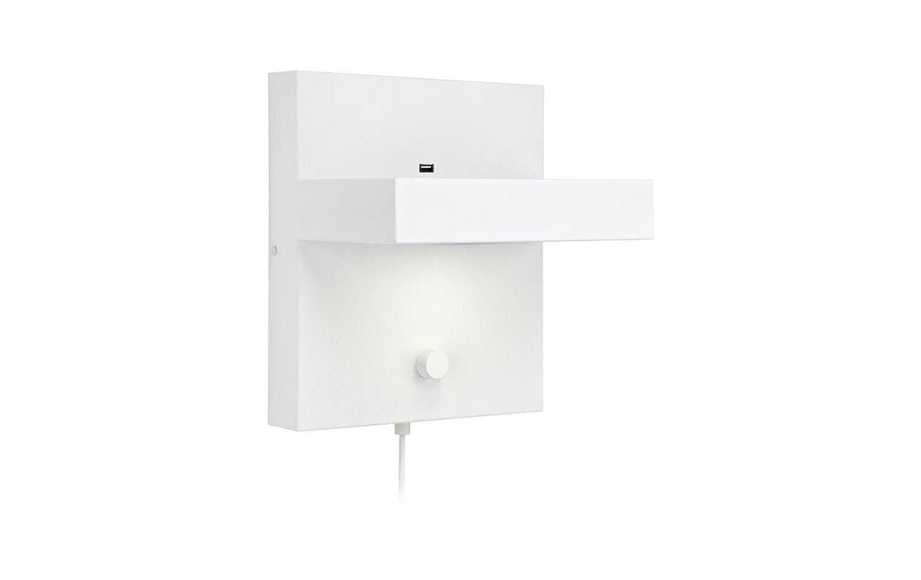 LED-Wandlampe Kubik mit USB-Ladeanschluss, weiß