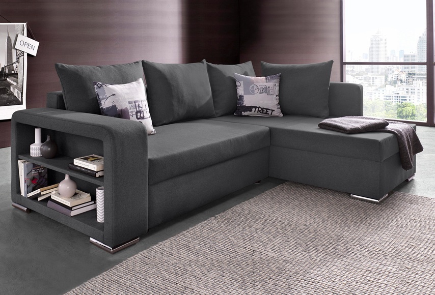 COLLECTION AB Ecksofa, mit Bettfunktion, Bettkasten und Regalarmteil, Ottomane links oder rechts montierbar, wahlweise mit Federkern, frei im Raum stellbar