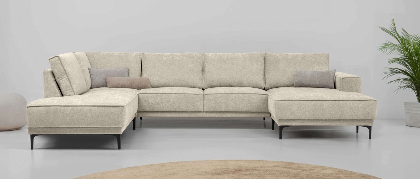 Places of Style Wohnlandschaft »XXL Sofa Oland, Struktur, Flachgewebe, Luxus-Microfaser, Boucle«, U-Form, 345 cm, Wellenunterfederung, Skandi-Design, Metallfüsse