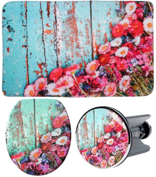Sanilo Badaccessoires-Sets »Spring«, (Komplett-Set, 3 tlg.), bestehend aus WC-Sitz, Badteppich und Waschbeckenstöpsel