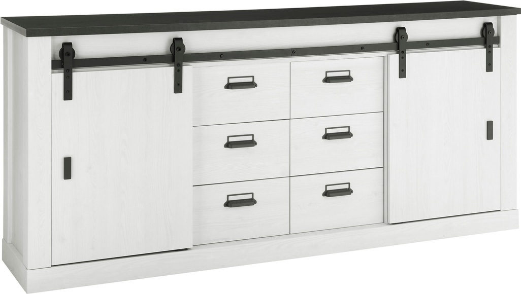 Premium collection by Home affaire Sideboard »SHERWOOD«, in modernem Holz Dekor, mit Scheunentorbeschlag und Apothekergriff aus Metall, Breite 201 cm