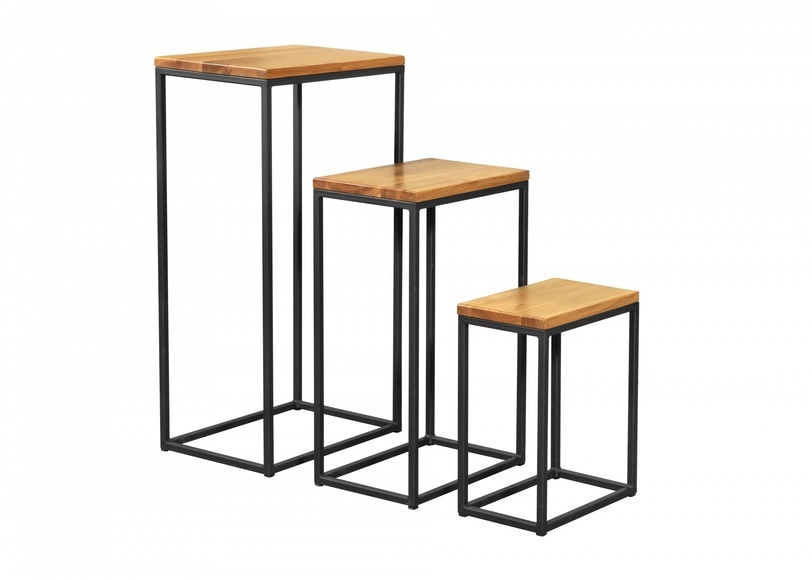 Home affaire Beistelltisch »Trio Set«, (Set, 3 St., 3-Teilig), Metallbeine, Eiche Massivholzplatte, Satztisch