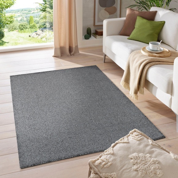 my home Teppich »Kurzflor-Frisee-Teppich MALAGA 4700 uni«, rechteckig, Wohnzimmer, Schlafzimmer, flacher robuster Teppich einfarbig gekettelt
