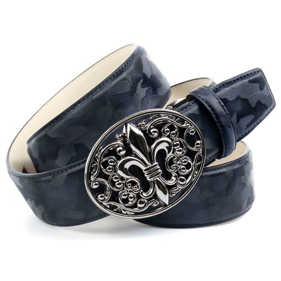 Anthoni Crown Militär-Design 4, 0 cm Ledergürtel mit Lilie-Schließe