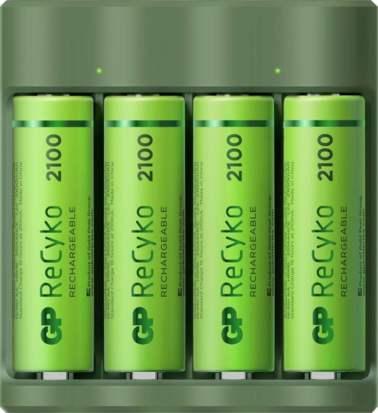 GP Batteries Basic-Line 4x ReCyko+ Mignon Rundzellen-Ladegerät inkl. Akkus NiMH Micro (AAA), Mignon (AA)