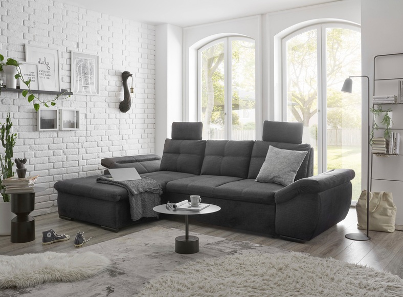 ED EXCITING DESIGN Ecksofa »Alija L-Form«, frei im Raum stellbar, Schlaffunktion, Kopfstützen, Armteilverstellung