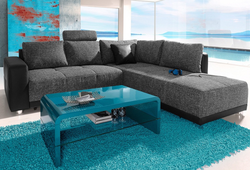 Places of Style Ecksofa, mit Bettfunktion, Bettkasten und Federkern, wahlweise mit 1 oder 3 Kopfstützen, Ottomane links oder rechts montierbar