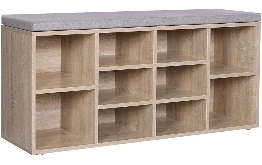 Vasagle - SONGMICS Schuhbank Schuhschrank mit Sitzkissen aus Holzspanplatte Flur Diele Schuhregal Bank 104 x 48 x 30 cm (B x H x T) holzfarben mit Maserung LHS10N
