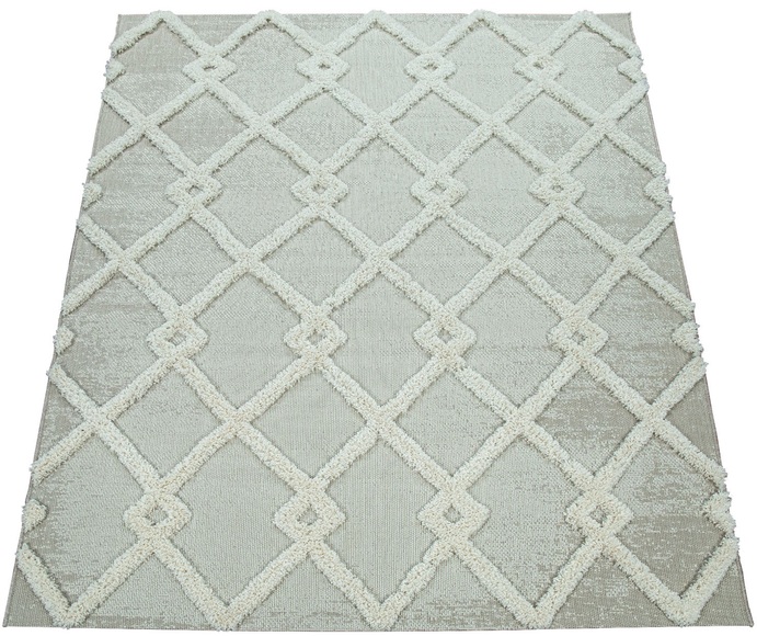 Paco Home Teppich »Eupen 473«, rechteckig, 22 mm Höhe, Hoch-Tief-Struktur, Rauten Motiv, In- und Outdoor geeignet, ideal im Wohnzimmer & Schlafzimmer