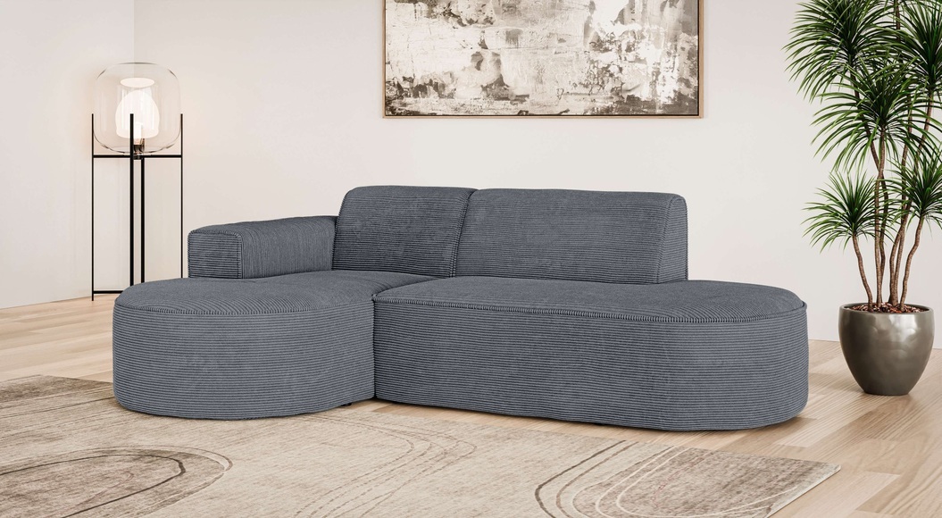GOODproduct Ecksofa »ADELLA Design-Sofa mit Recamiere rechts/links, 248/159/76 cm« L-Form mit Wellenunterfederung, runde Form, auch in Cord
