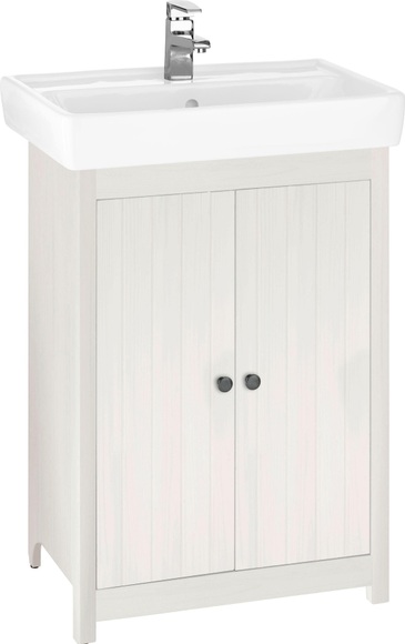 Home affaire Waschtisch »Westa«, Breite 60 cm, Badezimmerschrank aus Massivholz, Kiefernholz, Metallgriffe, 2 Türen, mit Waschbecken