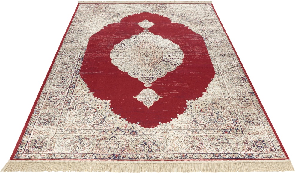 NOURISTAN Designteppich »Medaillon Hamun«, rechteckig, 3 mm Höhe, Viskose mit Fransen, Orient Design, Seiden Optik, Wohnzimmer, Schlafzimmer, Strapazierfähig, Pflegeleicht