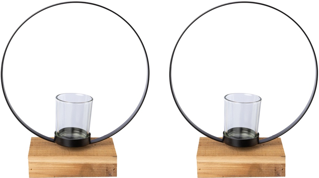 Creativ deco Teelichthalter, (2 St.), auf edlem Holzfuss, 2er Set, Höhe ca. 23 cm