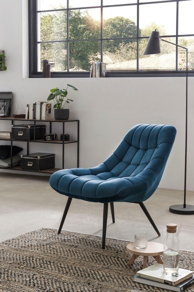 Sessel XXL Samt blau Metallbeine schwarz