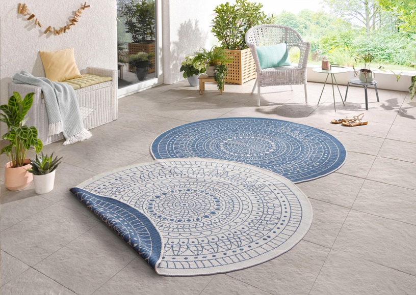NORTHRUGS Teppich »Porto«, rund, 5 mm Höhe, In-und Outdoor geeignet, Wohnzimmer, Balkon, Terrasse, Garten, Robust, Pflegeleicht, Flachgewebe, Wendbar