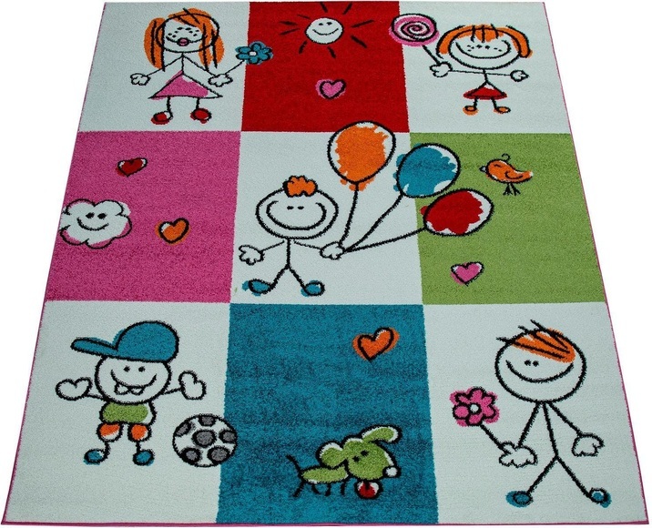 Paco Home Kinderteppich »Alma 928«, rechteckig, 14 mm Höhe, Kurzflor, Kinder Design, Karo-Muster mit kunterbunten verspielten Motiven, Kinderzimmer