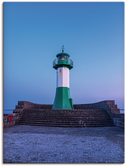 Artland Wandbild »Leuchtturm auf der Mole von Sassnitz«, Gebäude, (1 St.), in vielen Grössen & Produktarten - Alubild / Outdoorbild für den Aussenbereich, Leinwandbild, Poster, Wandaufkleber / Wandtattoo auch für Badezimmer geeignet