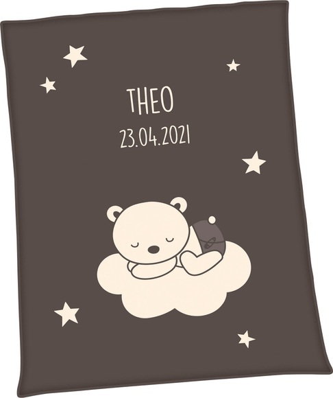 Unicade Babydecke »Unicade® Bär auf Wolke«, Individuelle, mit Ihrem Wunschnamen und Geburtsdatum gewebte Babydecke (personalisiert)