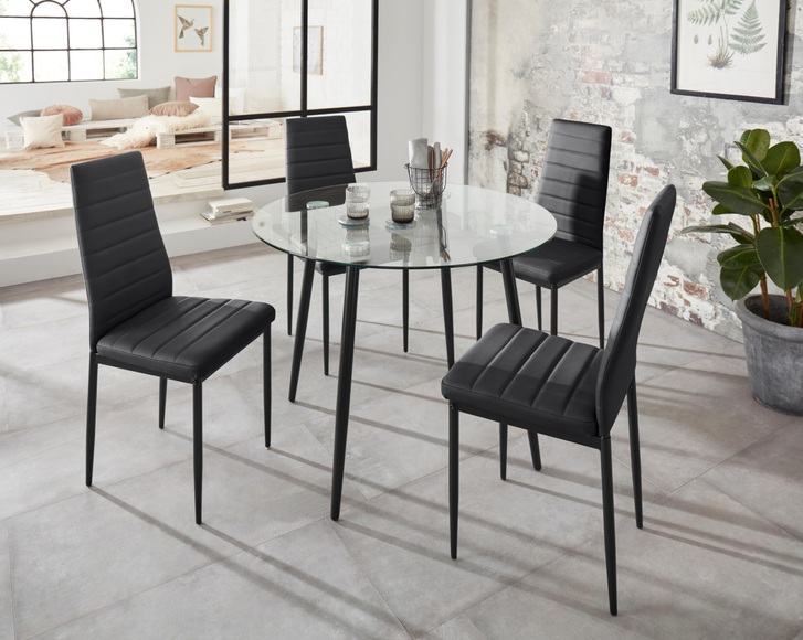 my home Essgruppe »Danny + Sandy«, (Set, 5 tlg.), runder Glastisch, Ø 100 cm und 4 Esszimmerstühlen, Bezug aus Kunstleder