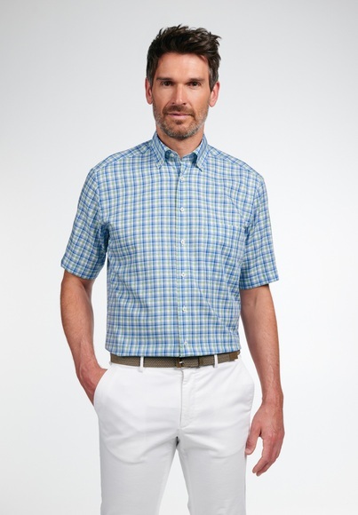 ETERNA KURZARM HEMD COMFORT FIT TWILL HELLGRÜN/BLAU KARIERT